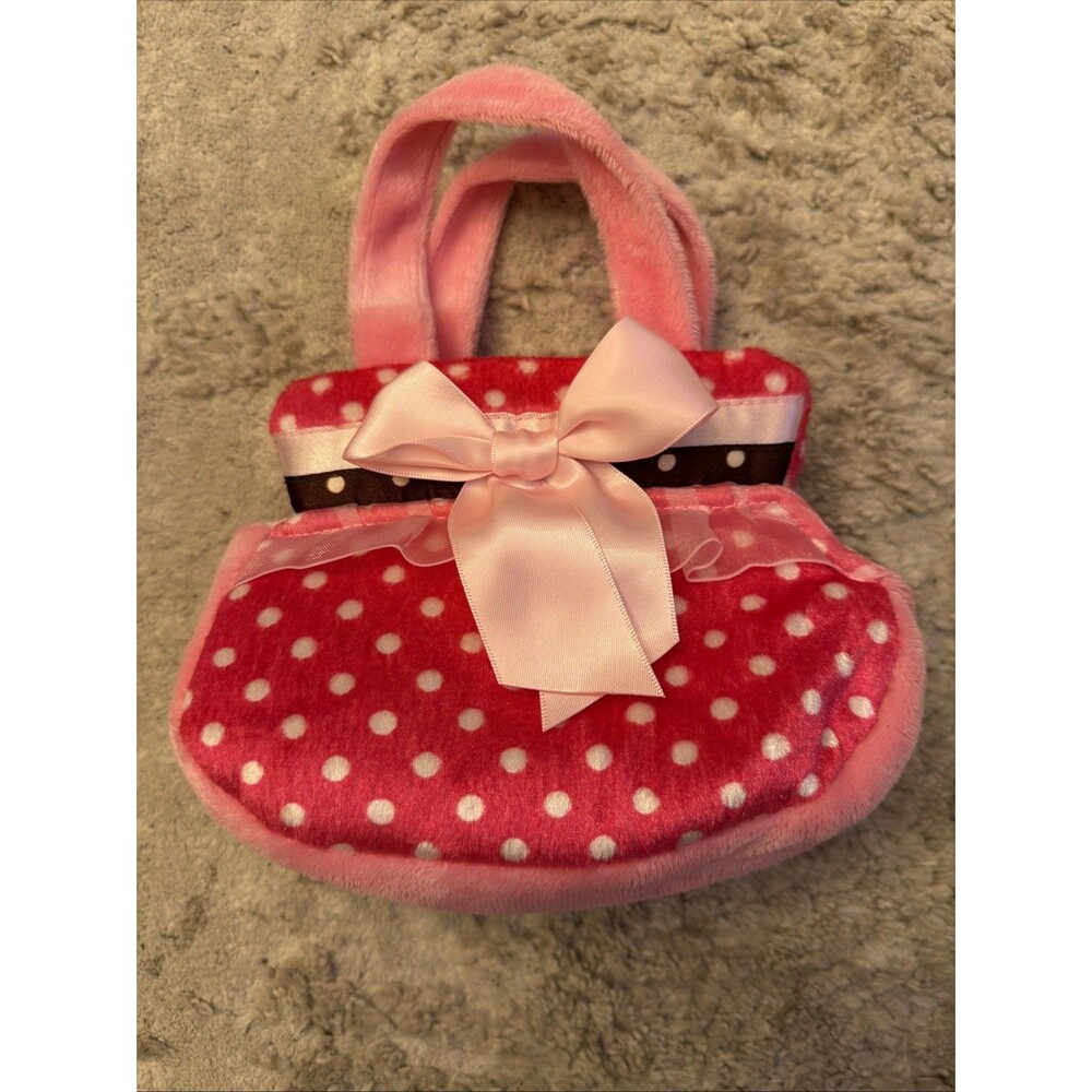 Aurora Plush Pink Dog Purse Pet Cat Stuffed Animal Carrier Bow Polkadot Play P1